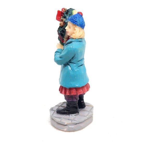 Rare Vintage Lemax Lady Holding Christmas Reef In Snow Figurine Shelf Sitter - Picture 7 of 12
